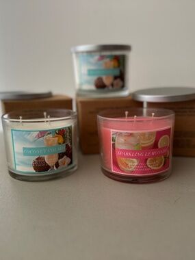 NIB Avon THREE WICK Candles BUNDLE Coconut and Lemonade